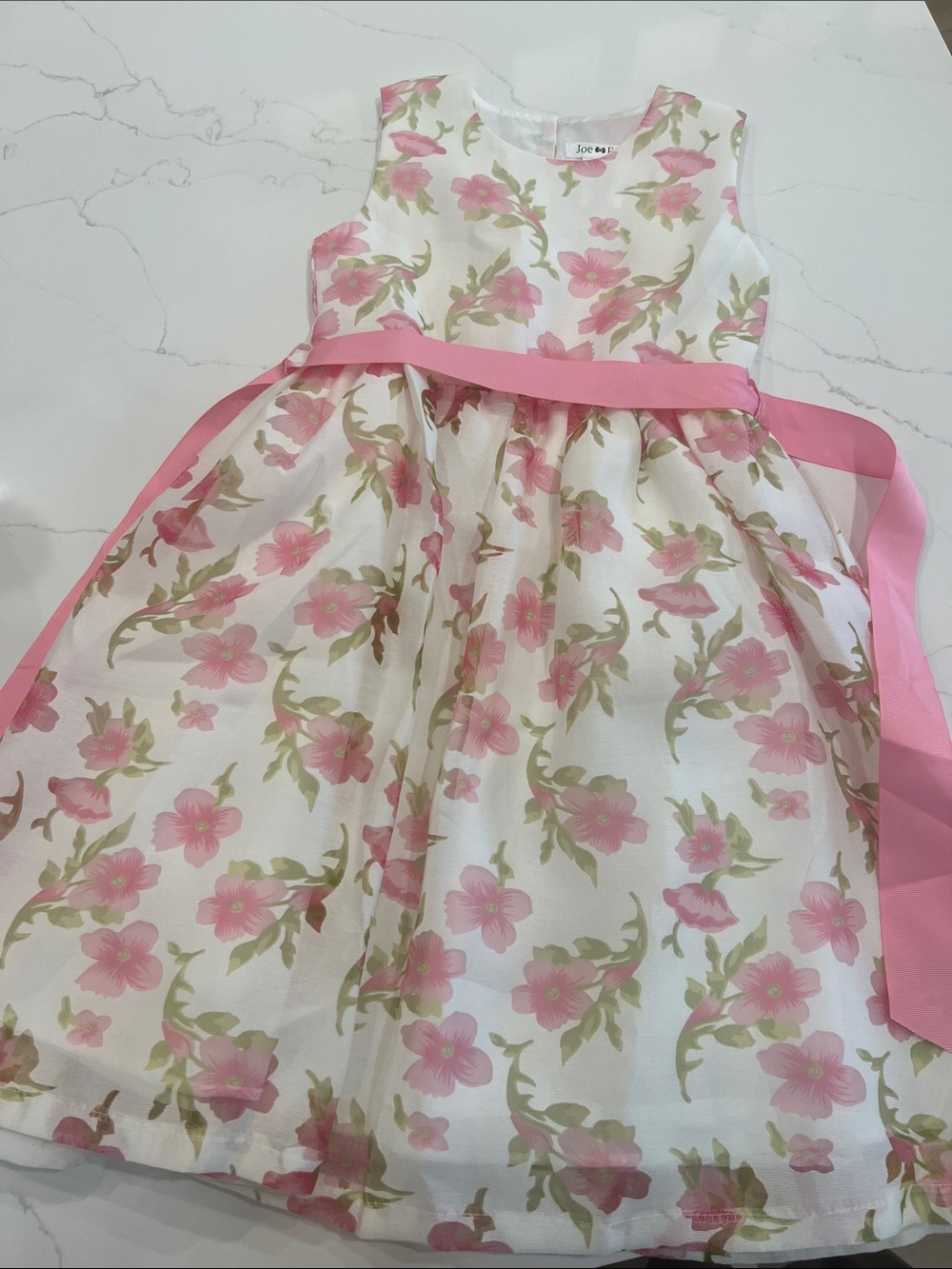 Girls Floral Pink Ribbon Dress (Flower Girl / Easter / Party)